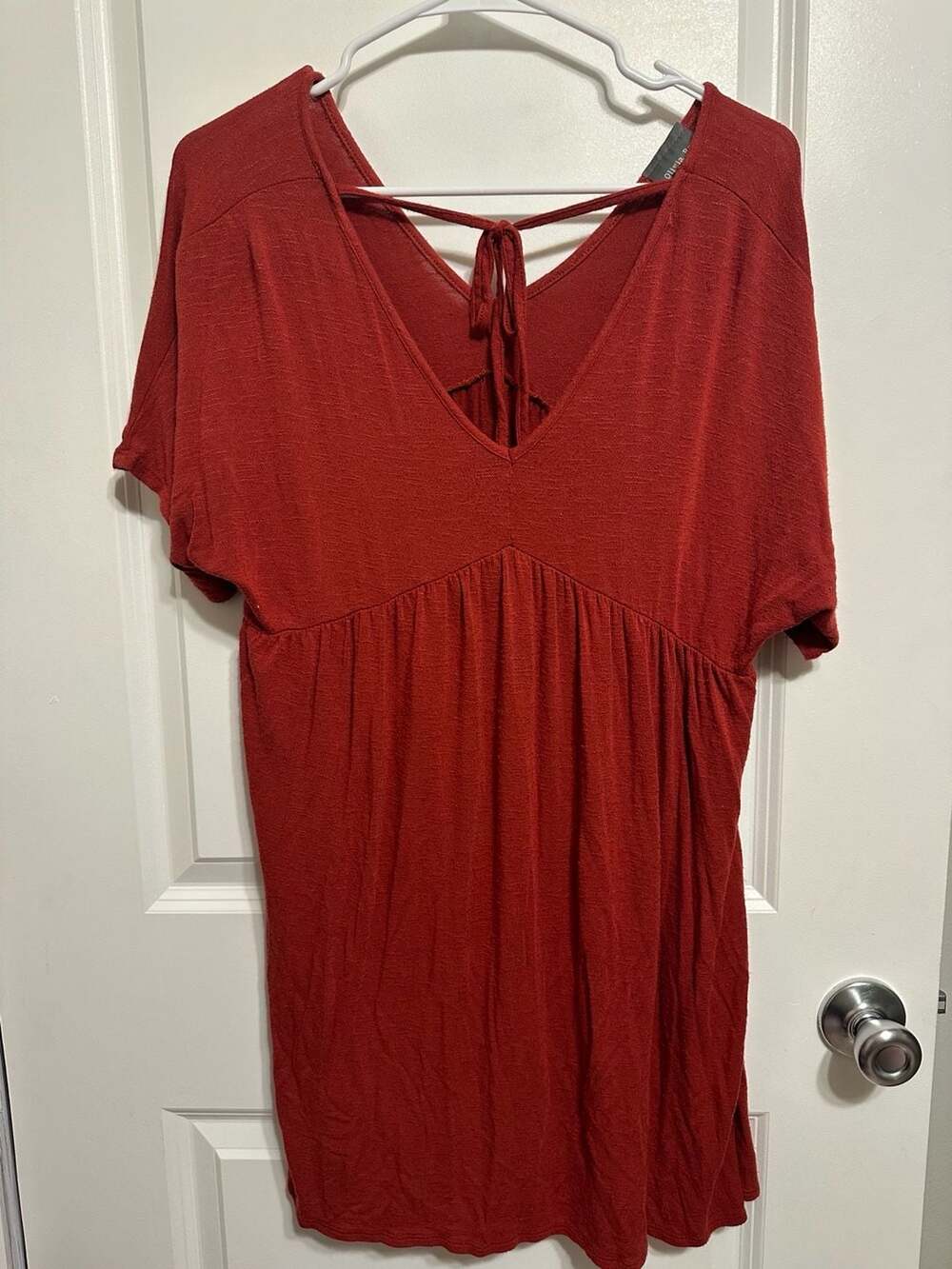 Olivia Rae Burnt Orange V-Neck Babydoll Tunic Dress